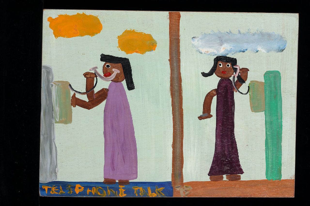 Brown T.  | Timothy 'Tim' Brown, Telephone talk, acryl op paneel 35,0 x 48,0 cm, gesigneerd middenonder met initialen