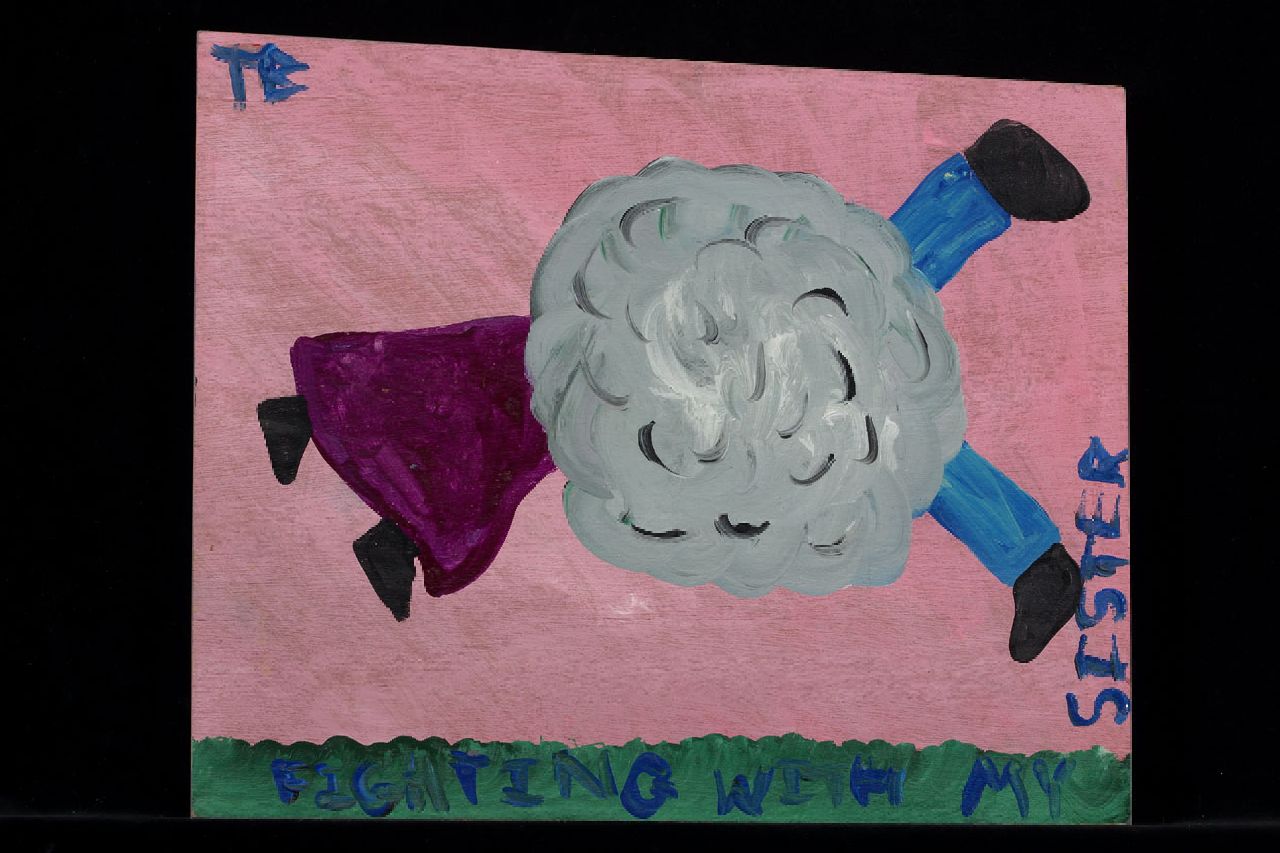 Brown T.  | Timothy 'Tim' Brown, Fighting with my sister, acryl op paneel 36,0 x 44,0 cm, gesigneerd linksboven met initialen
