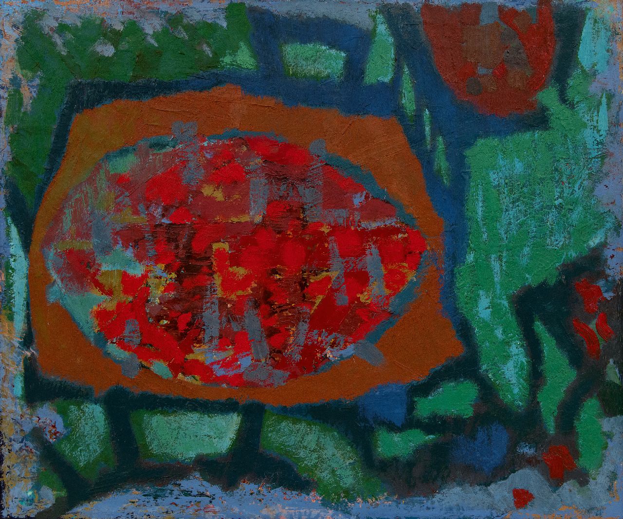 Hunziker F.  | Frieda Hunziker | Schilderijen te koop aangeboden | Interieur II, olieverf op schildersboard 45,4 x 54,3 cm, gesigneerd verso en te dateren 1949