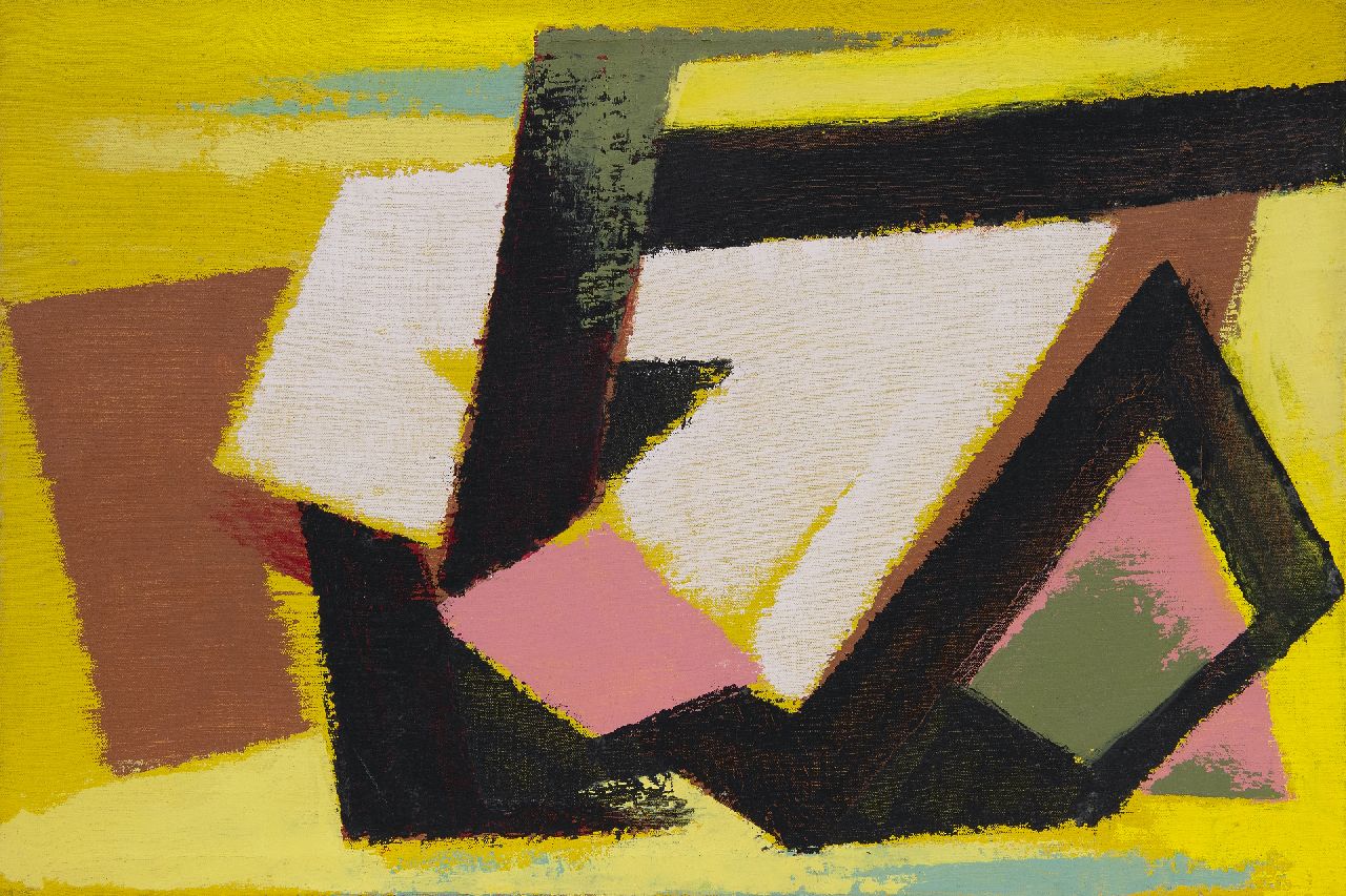 Hunziker F.  | Frieda Hunziker, Compositie, olieverf op doek 39,4 x 59,3 cm, te dateren 1950