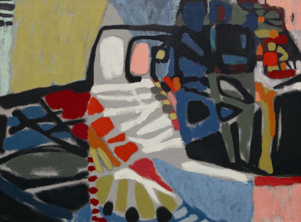 Hunziker F.  | Frieda Hunziker | Schilderijen te koop aangeboden | Compositie 54, olieverf op doek 74,9 x 99,9 cm, gesigneerd verso en te dateren 1954