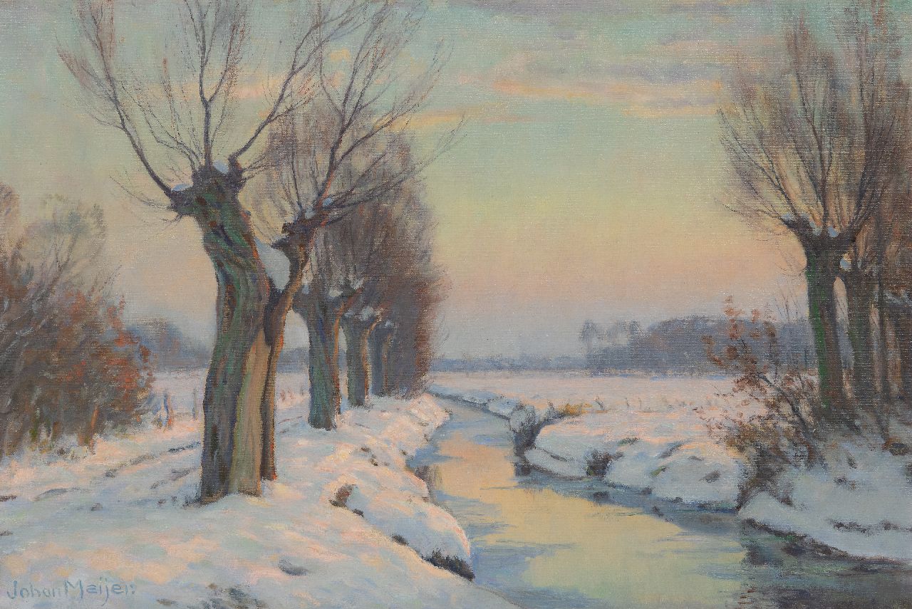 Meijer J.  | Johannes 'Johan' Meijer | Paintings offered for sale | Snowy landscape at dawn, oil on canvas 40.5 x 59.5 cm, signed l.r.