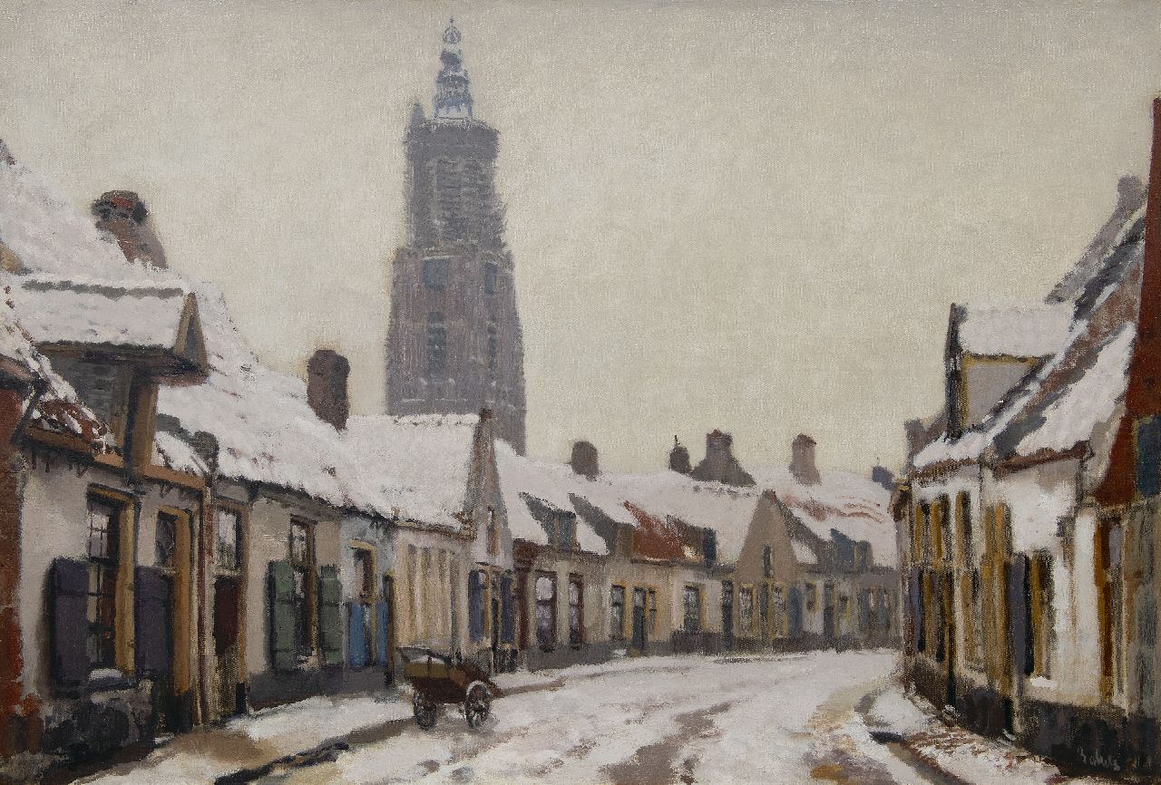 Bakels R.S.  | Reinier Sybrand Bakels | Schilderijen te koop aangeboden | Winters gezicht in Amersfoort met de Onze Lieve Vrouwetoren, olieverf op doek 91,8 x 131,8 cm, gesigneerd rechtsonder en te dateren ca. 1920