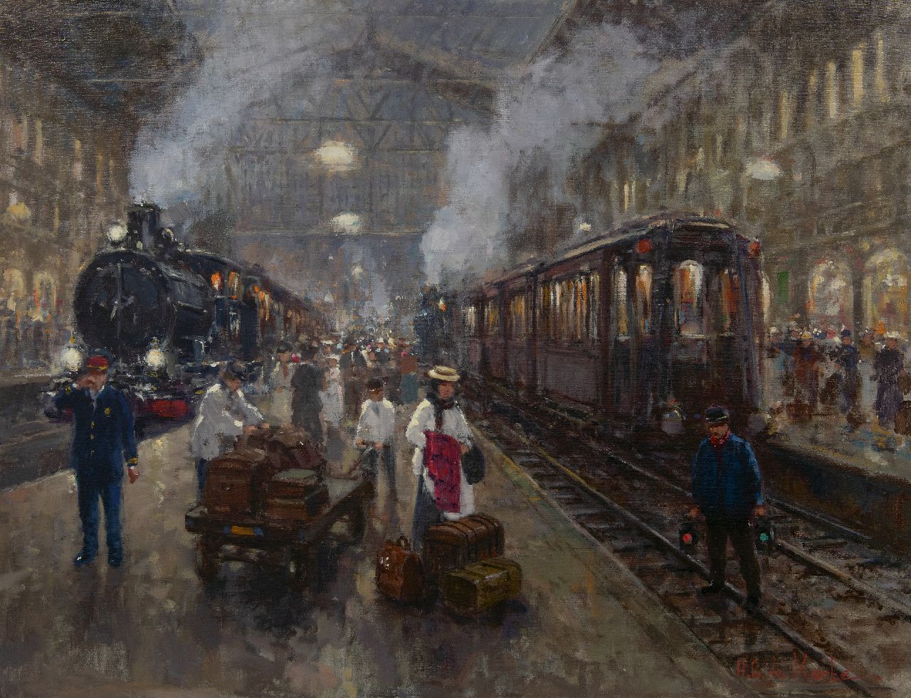 Korte H.G. de | Hendrikus Gerardus 'Hennie' de Korte, Drukte op het station, olieverf op doek 70,0 x 90,1 cm, gesigneerd rechtsonder