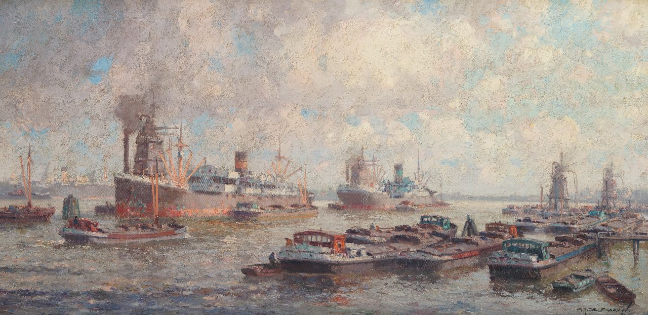 Delfgaauw G.J.  | Gerardus Johannes 'Gerard' Delfgaauw | Paintings offered for sale | The Rotterdam harbour, oil on canvas 60.6 x 120.7 cm, signed l.r. and without frame
