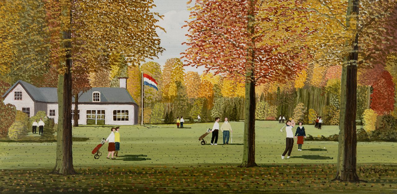 Haar J.E. ter | Jacob Everard 'Jaap' ter Haar | Schilderijen te koop aangeboden | Golfclub, olieverf op board 19,6 x 39,9 cm, gesigneerd rechtsonder en zonder lijst