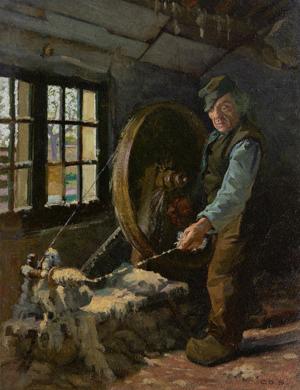 Breman A.J. | Ahazueros Jacobus 'Co' Breman | Schilderijen te koop aangeboden | Larens interieur met spinner, olieverf op doek op board 49,7 x 39,1 cm, gesigneerd rechtsonder Breman A.J. | Ahazueros Jacobus 'Co' Breman | Schilderijen te koop aangeboden | Larens interieur met spinner, olieverf op doek op board 49,7 x 39,1 cm, gesigneerd rechtsonder