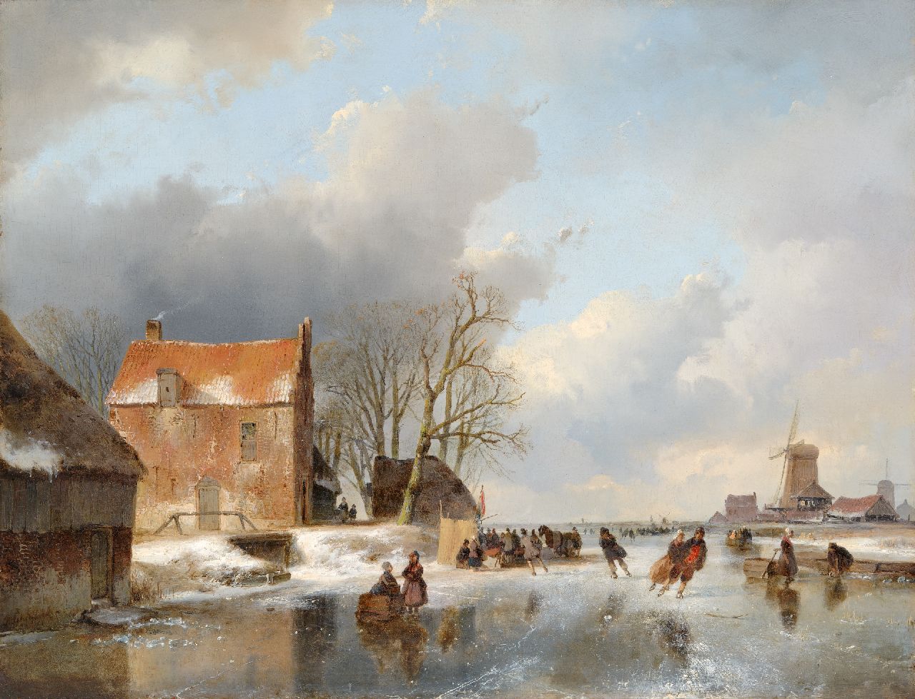 Schelfhout A. | Andreas Schelfhout | Schilderijen te koop aangeboden | Een bevroren rivier met schaatsers en een koek-en-zopietent, olieverf op paneel 40,6 x 52,6 cm, gesigneerd linksonder en gedateerd '41 Schelfhout A. | Andreas Schelfhout | Schilderijen te koop aangeboden | Een bevroren rivier met schaatsers en een koek-en-zopietent, olieverf op paneel 40,6 x 52,6 cm, gesigneerd linksonder en gedateerd '41