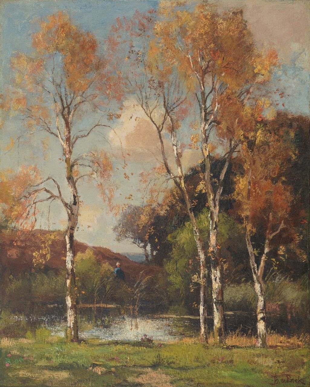 Bock T.E.A. de | Théophile Emile Achille de Bock | Schilderijen te koop aangeboden | Vennetje in een duinlandschap, olieverf op paneel 46,4 x 37,6 cm, gesigneerd rechtsonder