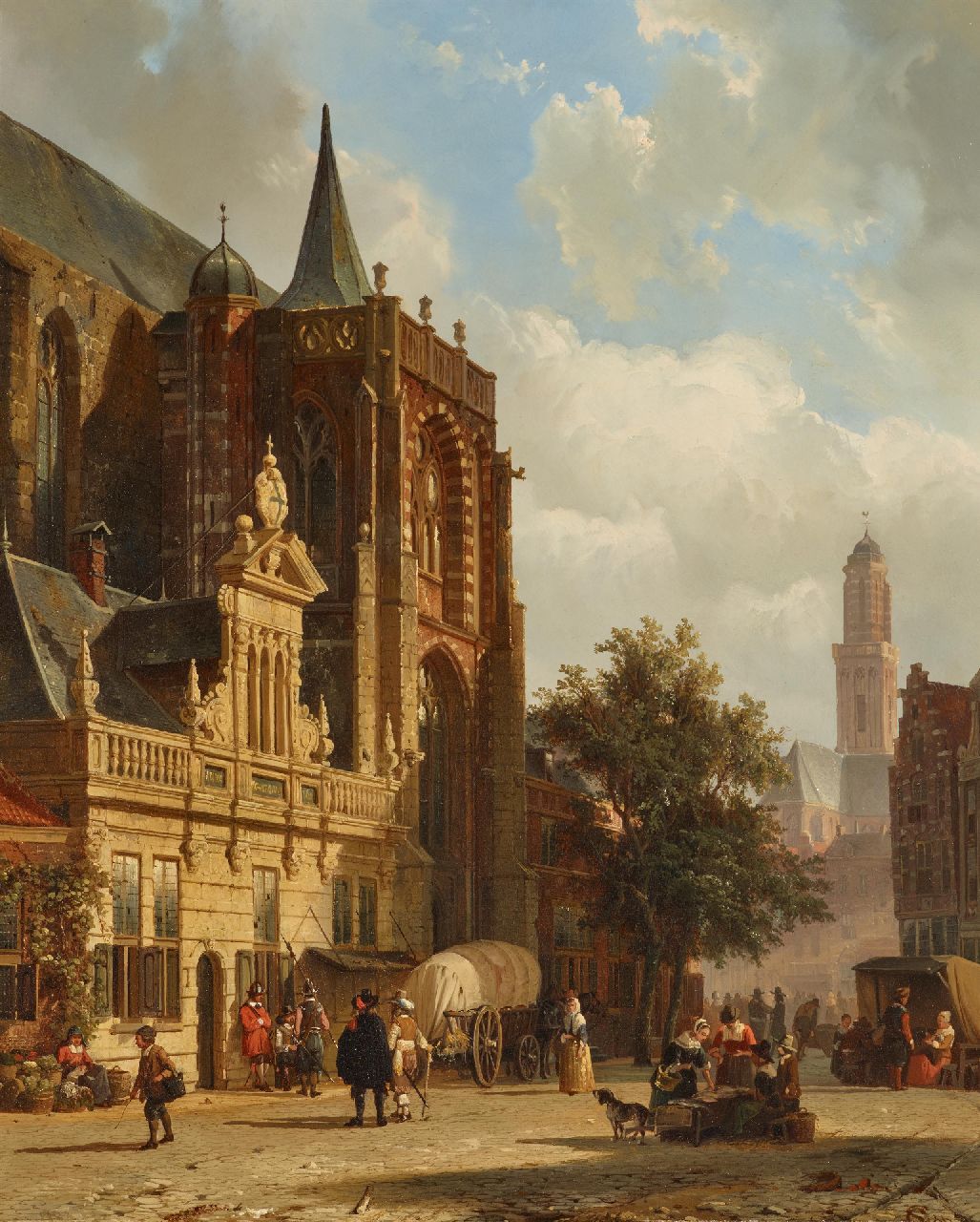 Springer C.  | Cornelis Springer | Schilderijen te koop aangeboden | De Grote Markt in Zwolle, olieverf op paneel 54,5 x 44,0 cm, gesigneerd rechtsonder met mon en gedateerd 1859