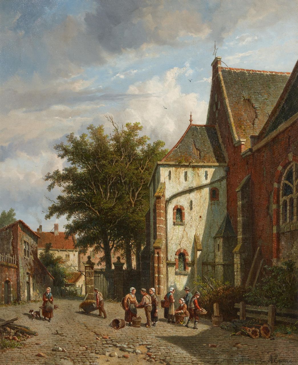 Eversen A.  | Adrianus Eversen | Schilderijen te koop aangeboden | Gezicht op de Westkerk in Enkhuizen, olieverf op doek 55,2 x 46,5 cm, gesigneerd rechtsonder