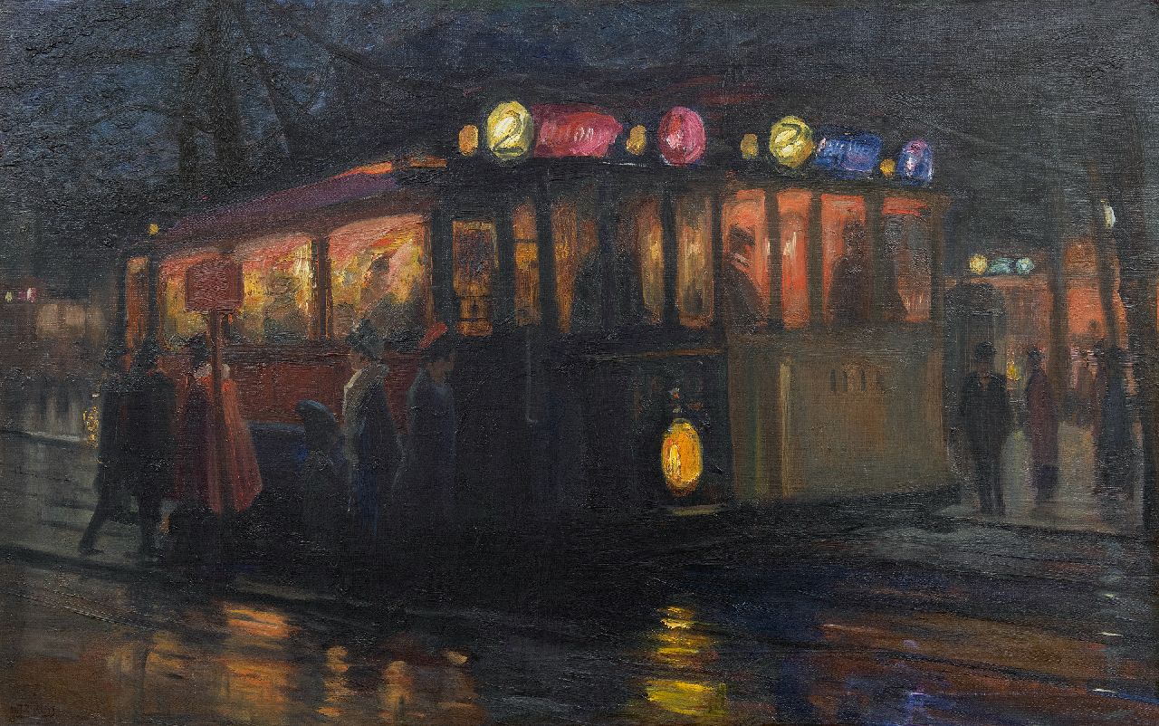 Richters M.J.  | 'Marius' Johannes Richters | Schilderijen te koop aangeboden | Trams bij het Beursplein, Rotterdam, olieverf op doek 70,0 x 110,2 cm, gesigneerd linksonder en te dateren ca. 1913