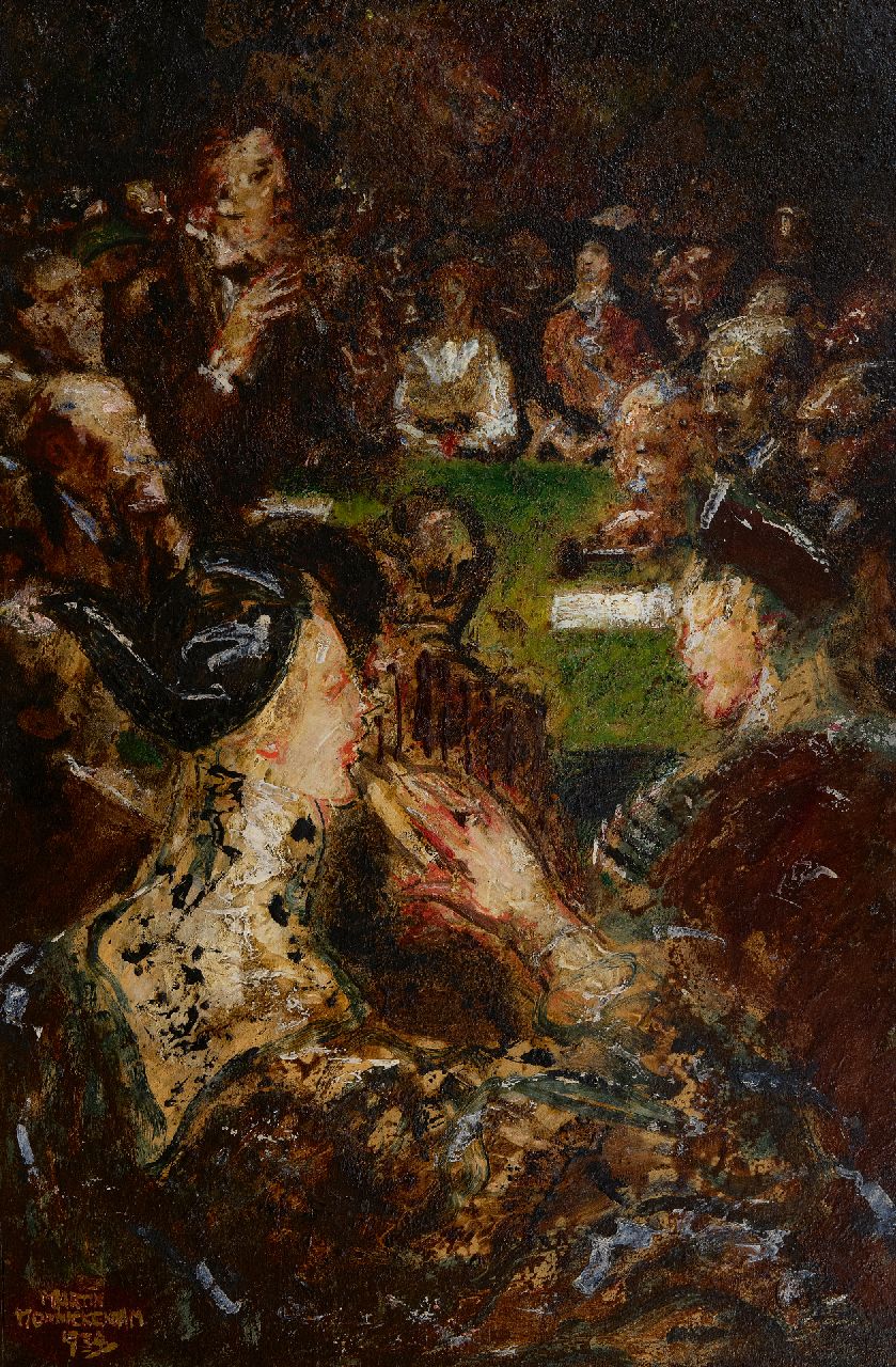 Monnickendam M.  | Martin Monnickendam | Schilderijen te koop aangeboden | Vergadering in Arti et Amicitiae met aan het woord prof. Huib Luns, olieverf op board 41,0 x 61,0 cm, gesigneerd linksonder en gedateerd 1934