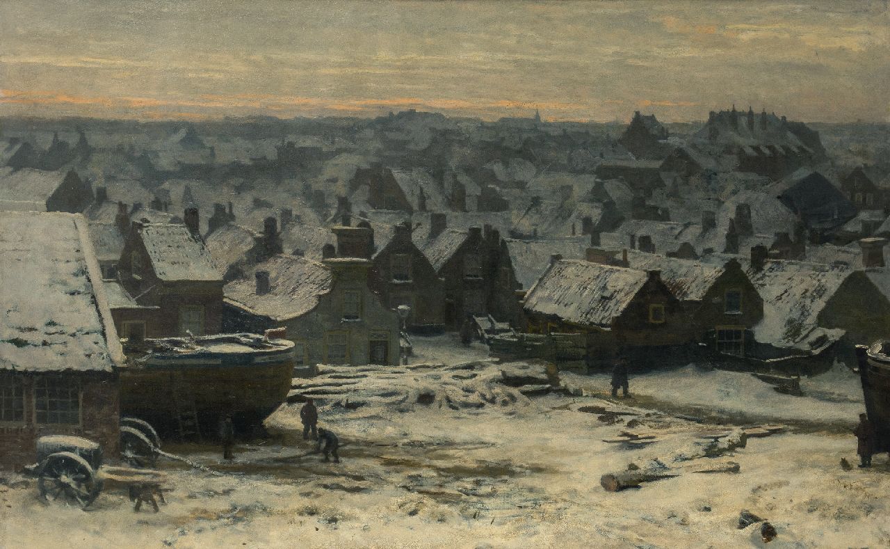 Tholen W.B.  | Willem Bastiaan Tholen | Schilderijen te koop aangeboden | Winter in oud Scheveningen, olieverf op doek 100,0 x 160,5 cm, gesigneerd rechtsonder en te dateren ca. 1891