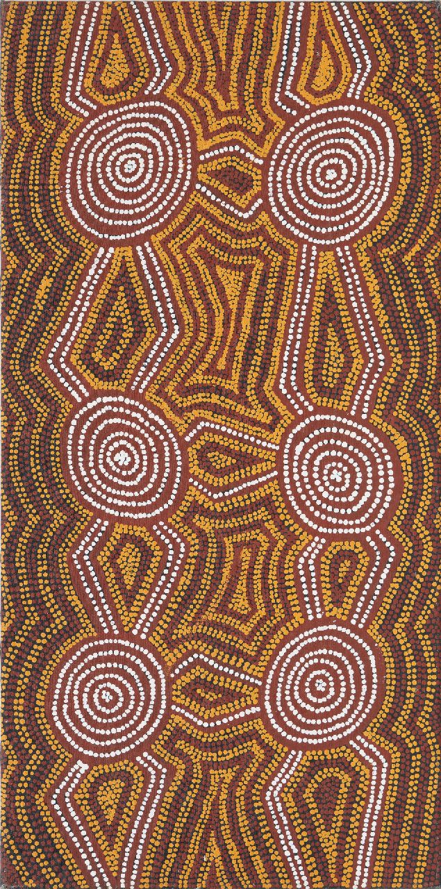 Tjapaltjarri M.G.  | Morris Gibson Tjapaltjarri | Schilderijen te koop aangeboden | Tingari stories, olieverf op doek 91,0 x 46,0 cm, gesigneerd verso