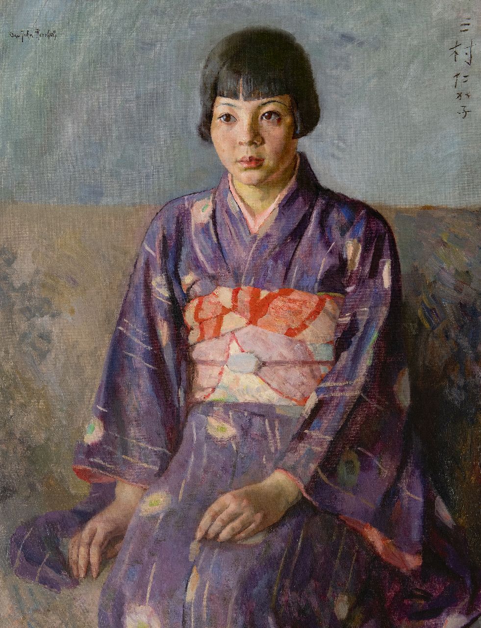 Herschel O.J.  | Otto John Herschel | Schilderijen te koop aangeboden | Meisje in Japanse kimono, olieverf op doek 91,8 x 71,5 cm, gesigneerd linksboven