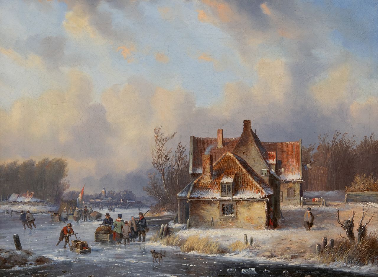 Ahrendts C.E.  | Carl Eduard Ahrendts, Wintergezicht met veel figuren op het ijs, olieverf op doek 39,4 x 52,5 cm, gesigneerd linksonder