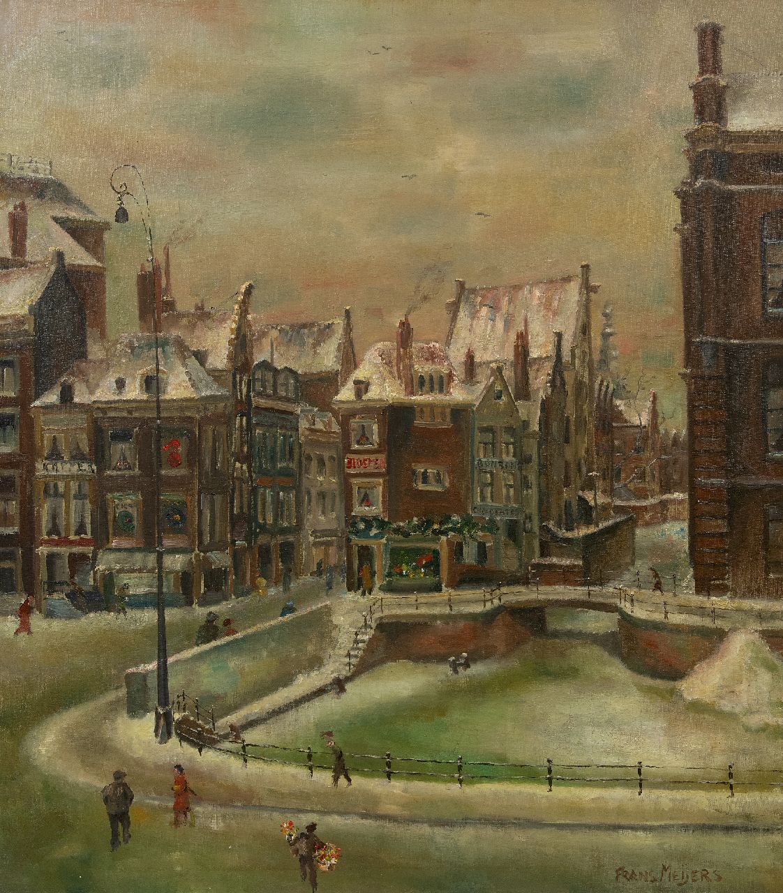 Meijers F.  | Frans Meijers | Schilderijen te koop aangeboden | Het Rokin in de sneeuw, Amsterdam, olieverf op doek 80,1 x 70,3 cm, gesigneerd rechtsonder