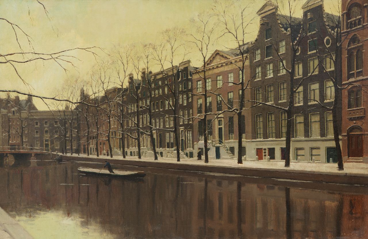Ligtelijn E.J.  | Evert Jan Ligtelijn | Schilderijen te koop aangeboden | Grachtenhuizen in Amsterdam, olieverf op doek 60,5 x 90,9 cm, gesigneerd rechtsonder