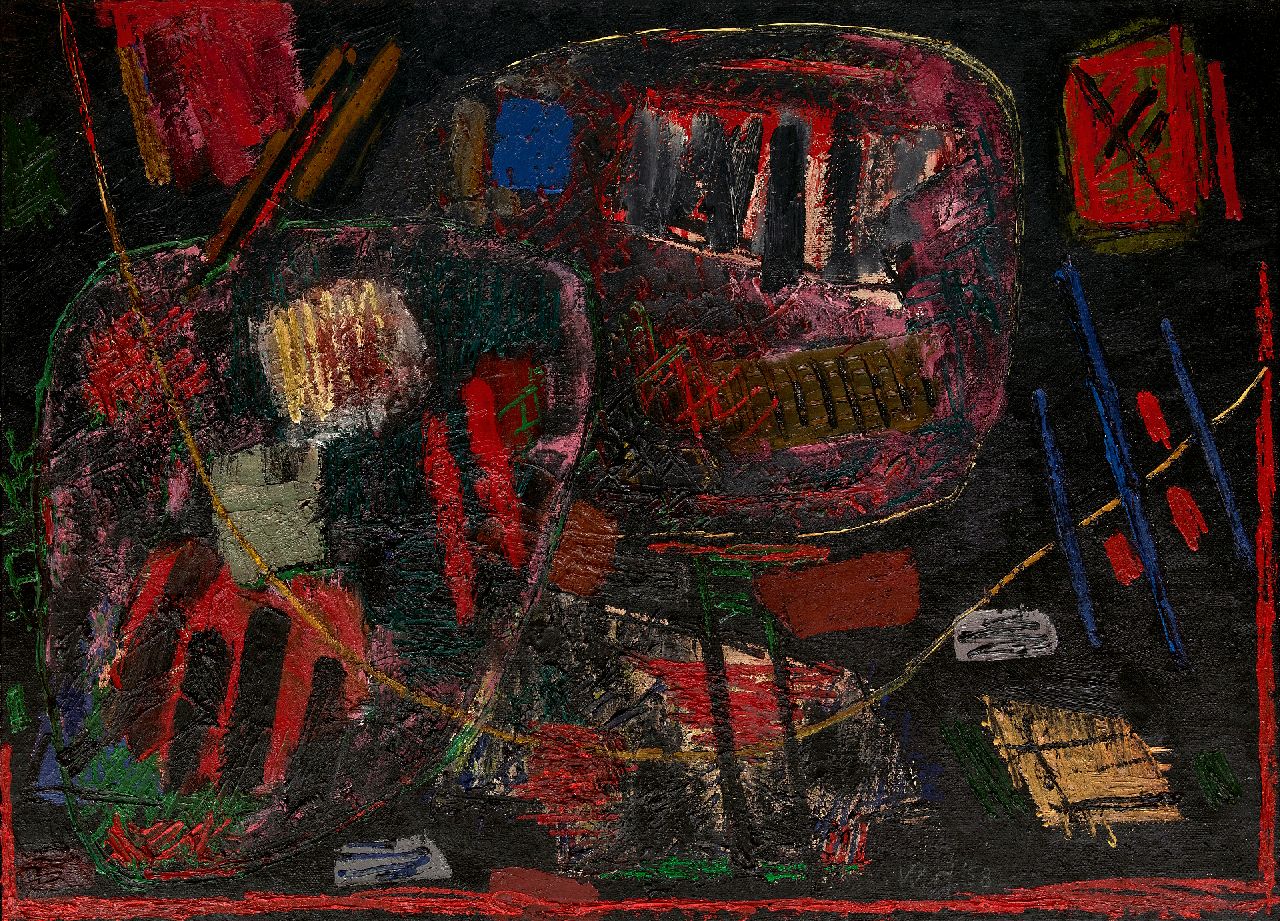 Hussem W.F.K.  | 'Willem' Frans Karel Hussem | Schilderijen te koop aangeboden | Zonder titel, olieverf op jute 95,1 x 130,0 cm, gesigneerd rechtsonder met initialen en gedateerd '58