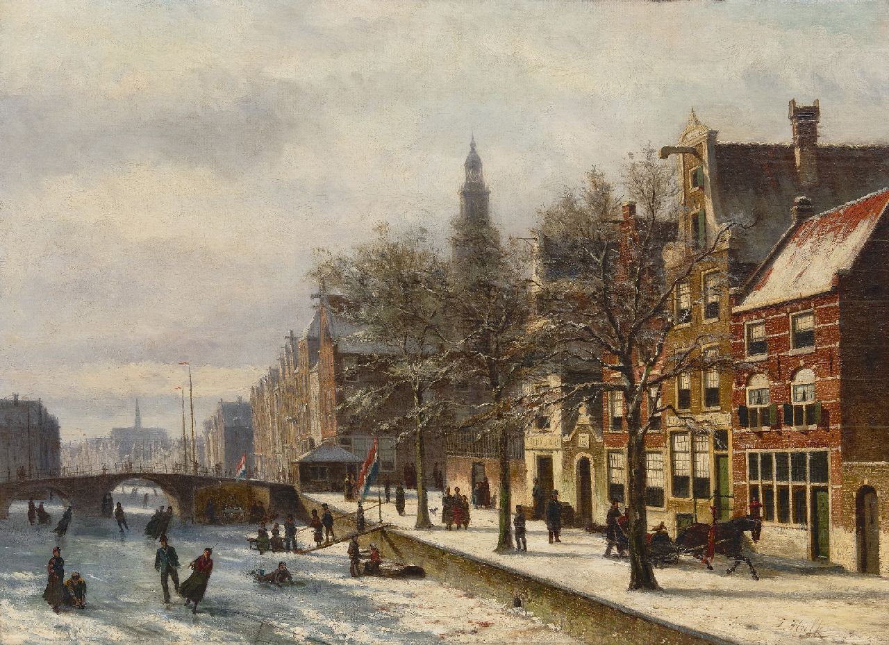 Hulk sr. J.F.  | Johannes Frederik Hulk sr. | Schilderijen te koop aangeboden | Haarlem in de winter, olieverf op doek 58,2 x 80,6 cm, gesigneerd rechtsonder