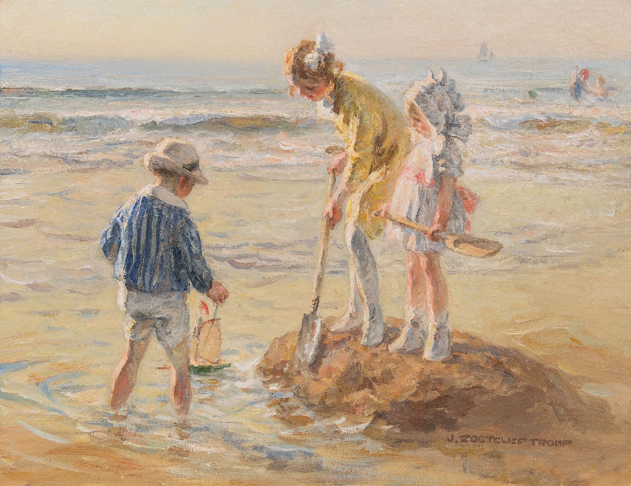 Zoetelief Tromp J.  | Johannes 'Jan' Zoetelief Tromp | Schilderijen te koop aangeboden | Spelen op het strand, olieverf op doek 40,5 x 52,9 cm, gesigneerd rechtsonder en op spieraam Zoetelief Tromp J.  | Johannes 'Jan' Zoetelief Tromp | Schilderijen te koop aangeboden | Spelen op het strand, olieverf op doek 40,5 x 52,9 cm, gesigneerd rechtsonder en op spieraam
