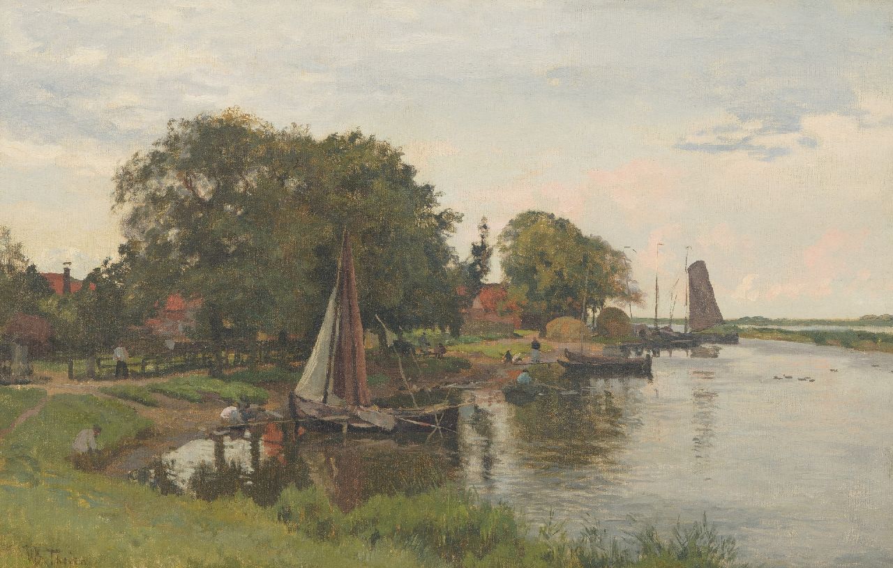 Tholen W.B.  | Willem Bastiaan Tholen | Schilderijen te koop aangeboden | Hollands landschap met dorpshaven, olieverf op doek 40,0 x 62,0 cm, gesigneerd linksonder