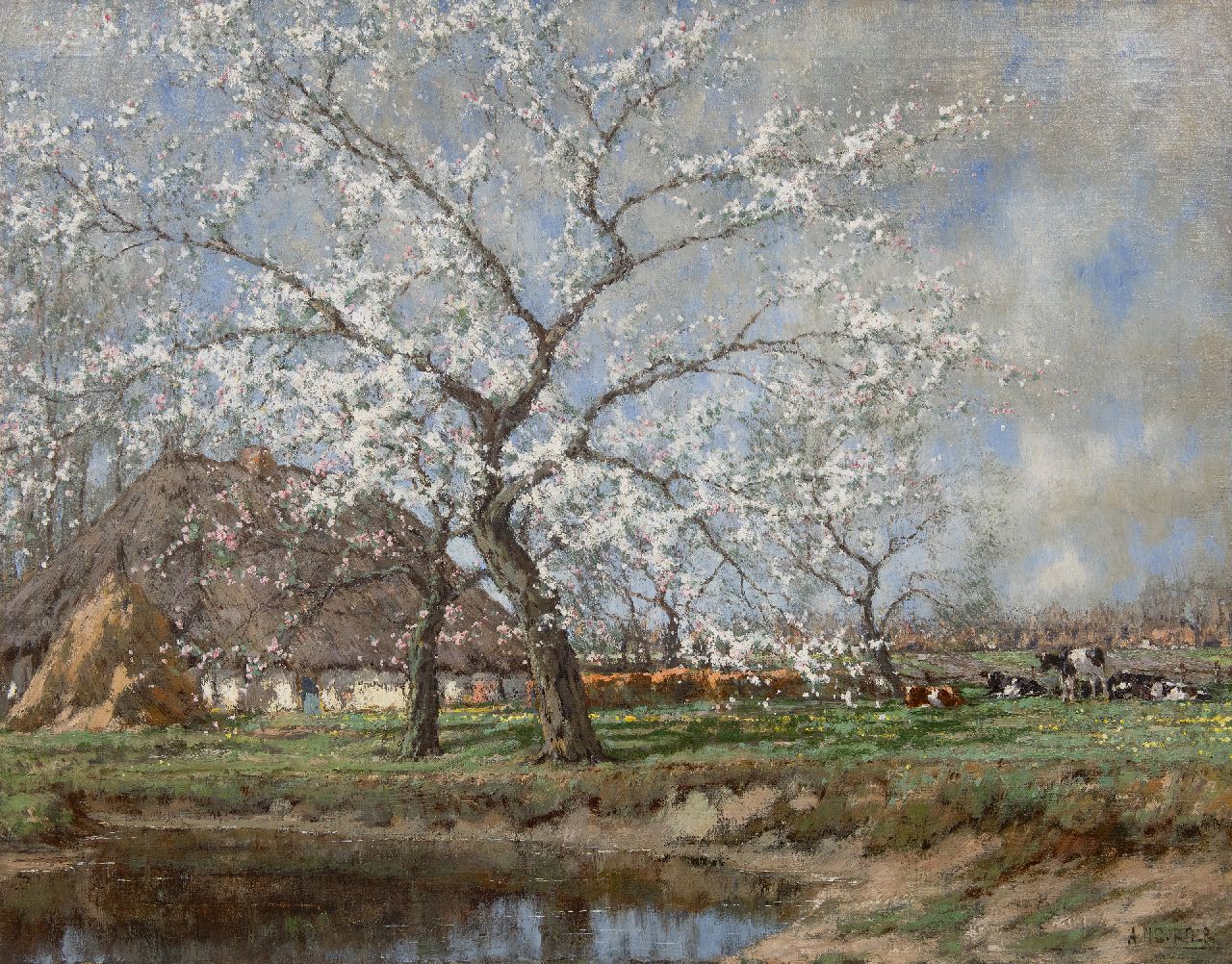 Gorter A.M.  | 'Arnold' Marc Gorter | Schilderijen te koop aangeboden | Appelbloesem bij boerderij, olieverf op doek 75,6 x 96,3 cm, gesigneerd rechtsonder Gorter A.M.  | 'Arnold' Marc Gorter | Schilderijen te koop aangeboden | Appelbloesem bij boerderij, olieverf op doek 75,6 x 96,3 cm, gesigneerd rechtsonder