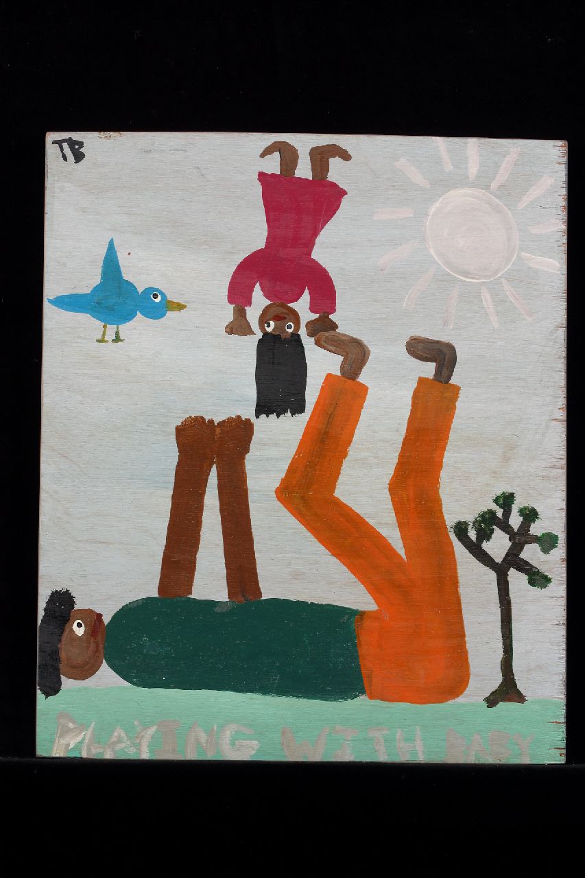 Brown T.  | Timothy 'Tim' Brown, Playing with baby, acryl op paneel 45,0 x 37,7 cm, gesigneerd linksboven met initialen