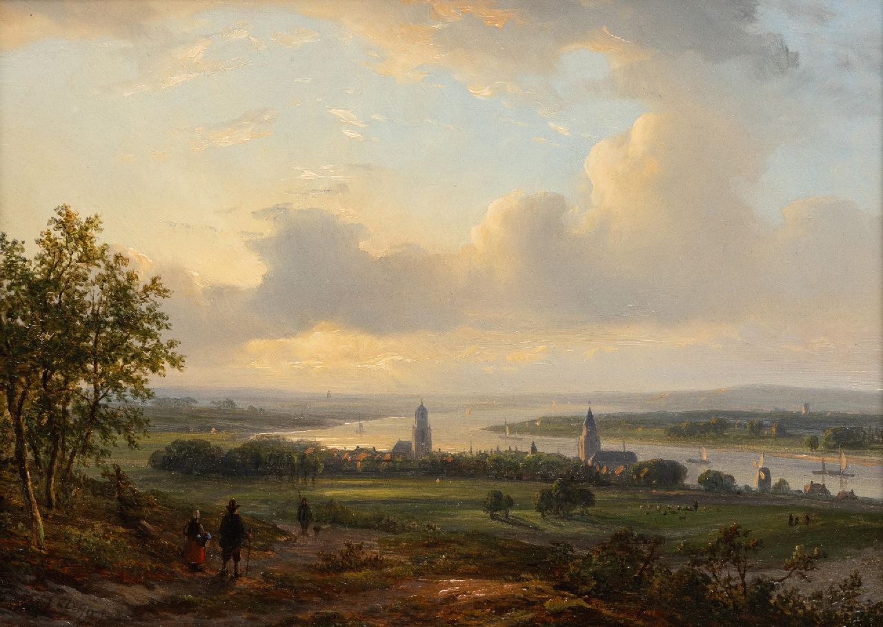 Kleijn L.J.  | Lodewijk Johannes Kleijn | Schilderijen te koop aangeboden | Gezicht op de Rijn bij Arnhem, olieverf op paneel 22,0 x 30,0 cm, gesigneerd linksonder