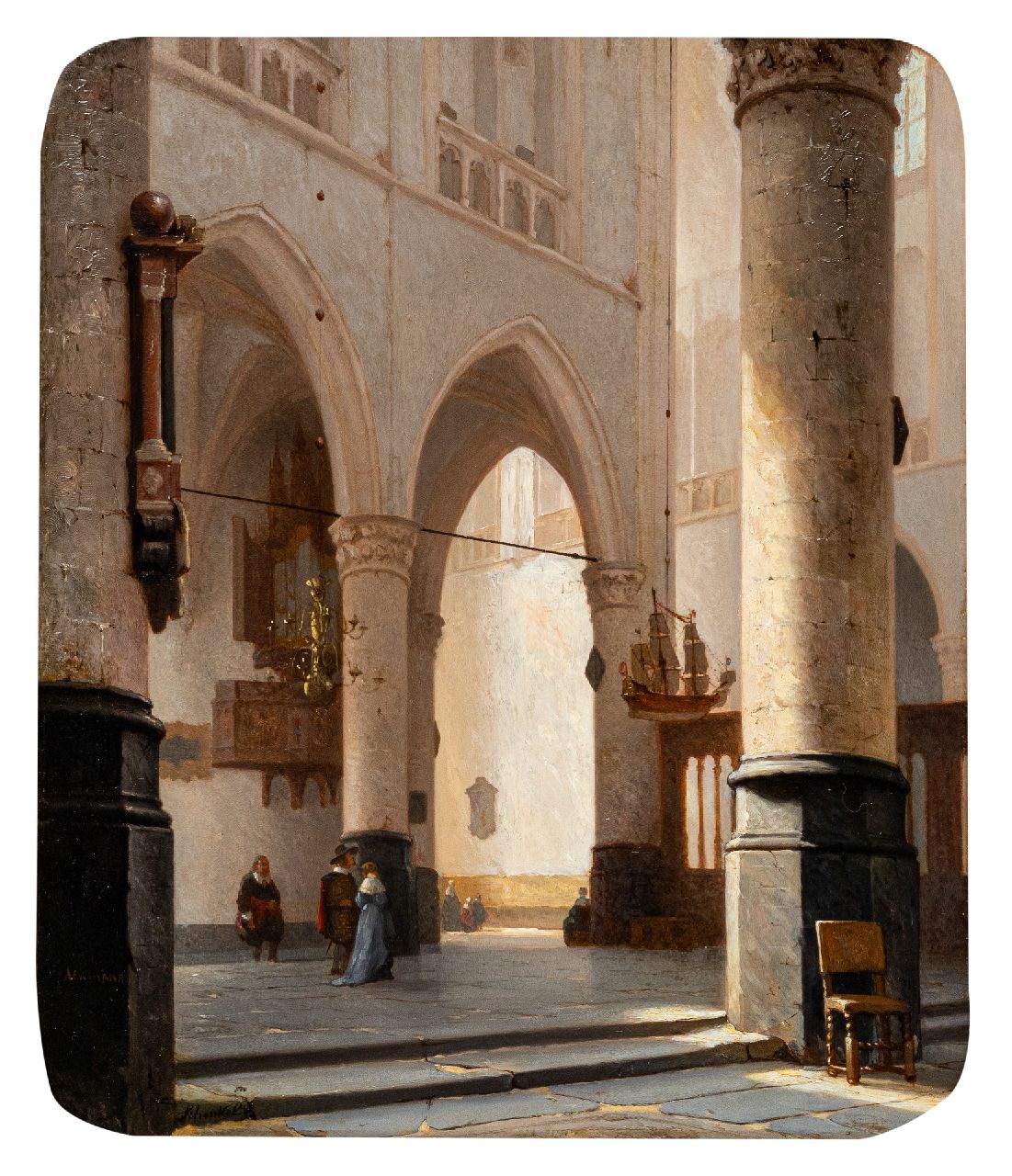 Schenkel J.J.  | Jan Jacob Schenkel | Schilderijen te koop aangeboden | Kerkinterieur in Alkmaar, olieverf op paneel 60,0 x 50,5 cm, gesigneerd linksonder