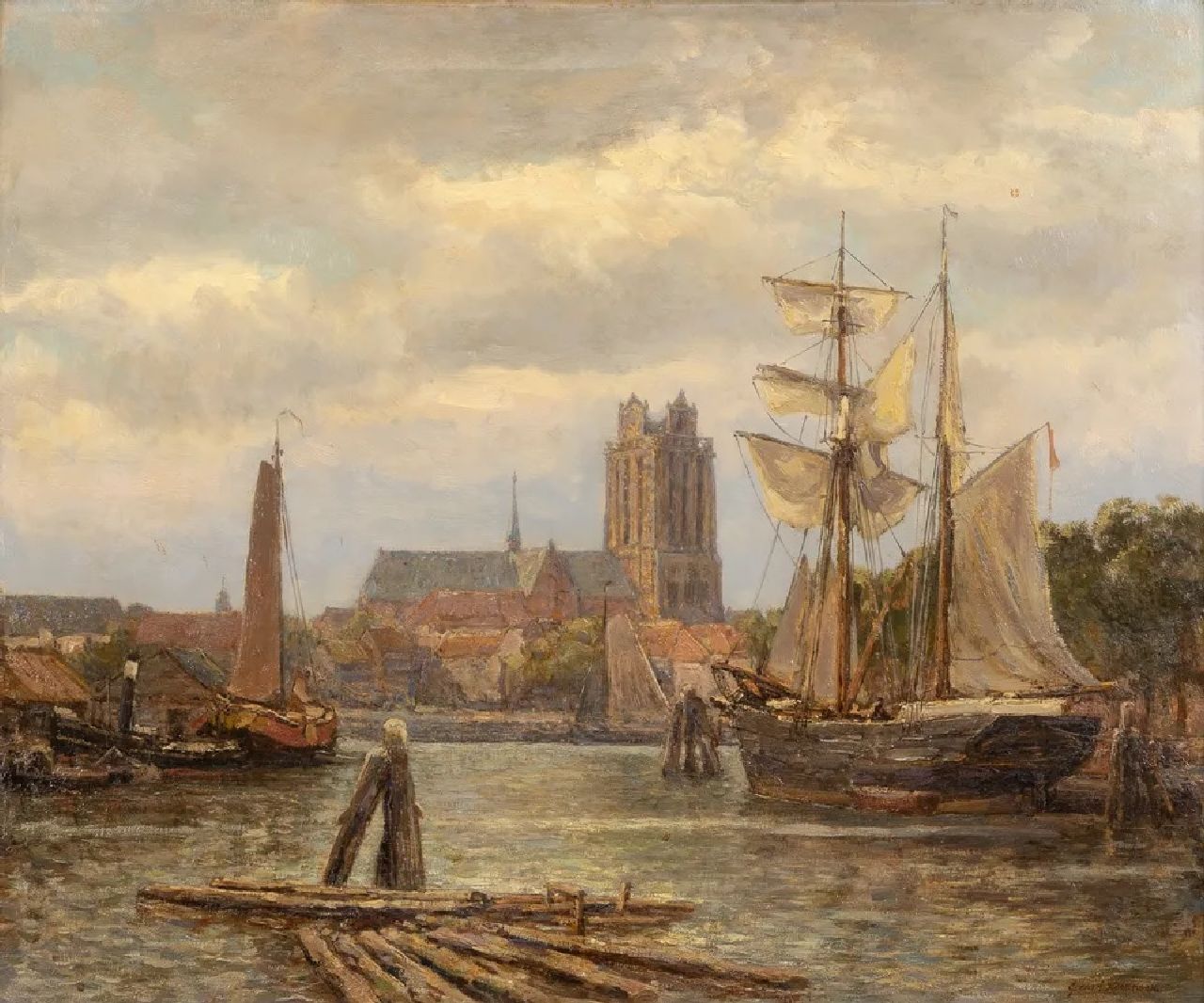 Koekkoek G.J.  | Gerardus Johannes 'Gerard' Koekkoek | Schilderijen te koop aangeboden | Gezicht op Dordrecht vanaf het water, olieverf op doek 50,0 x 60,5 cm, gesigneerd rechtsonder