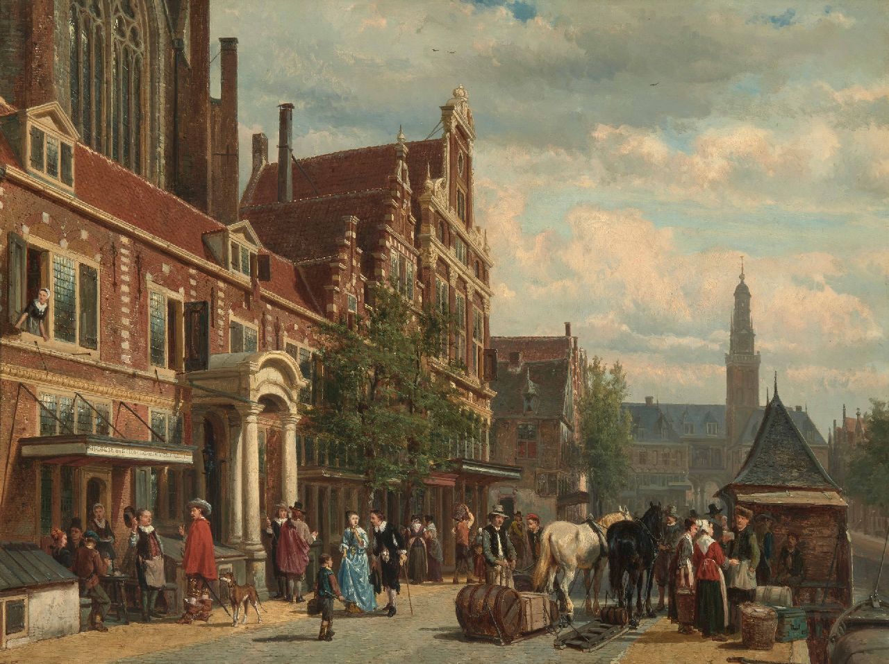 Springer C.  | Cornelis Springer | Schilderijen te koop aangeboden | Gezicht op het Rokin, Amsterdam, olieverf op paneel 48,5 x 65,0 cm, gesigneerd linksonder en gedateerd 1879