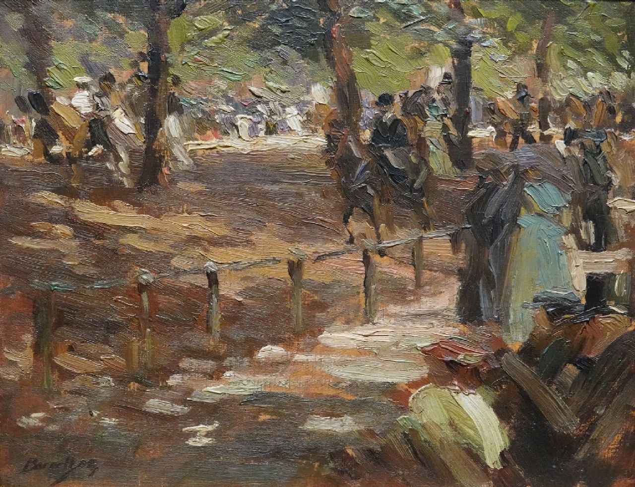 Barnett W.D.  | Walter Durac Barnett | Schilderijen te koop aangeboden | Rotten Row in Hyde Park, Londen, olieverf op paneel 18,7 x 23,9 cm, gesigneerd linksonder en gedateerd '08