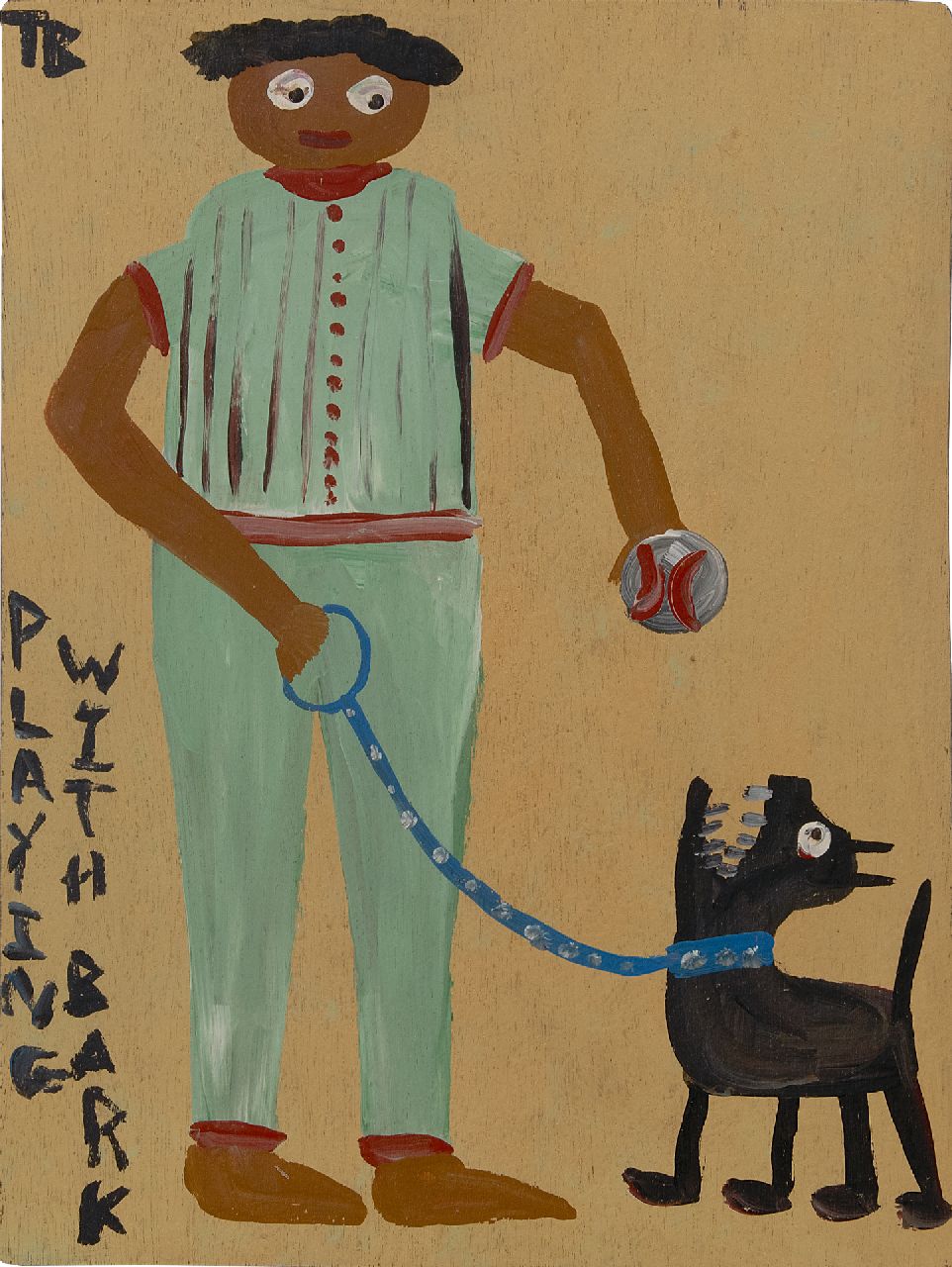 Brown T.  | Timothy 'Tim' Brown | Schilderijen te koop aangeboden | Playing with Bark, acryl op paneel 46,0 x 34,5 cm, gesigneerd linksboven met ini en gedateerd 1988
