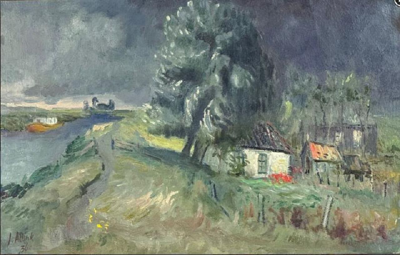 Altink J.  | Jan Altink | Schilderijen te koop aangeboden | Blauwborgje Reitdiep (verso: landschap), olieverf op doek 40,0 x 61,0 cm, gesigneerd linksonder en gedateerd '36