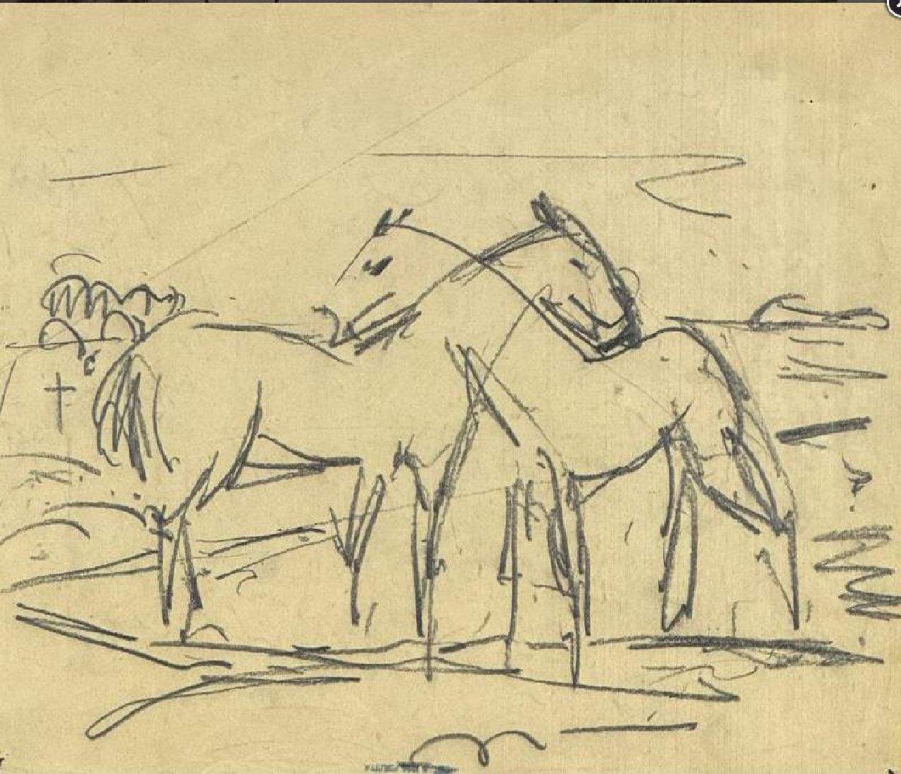 Altink J.  | Jan Altink | Aquarellen en tekeningen te koop aangeboden | Paarden, tekening op papier 30,0 x 36,0 cm, gesigneerd met atelierstempel
