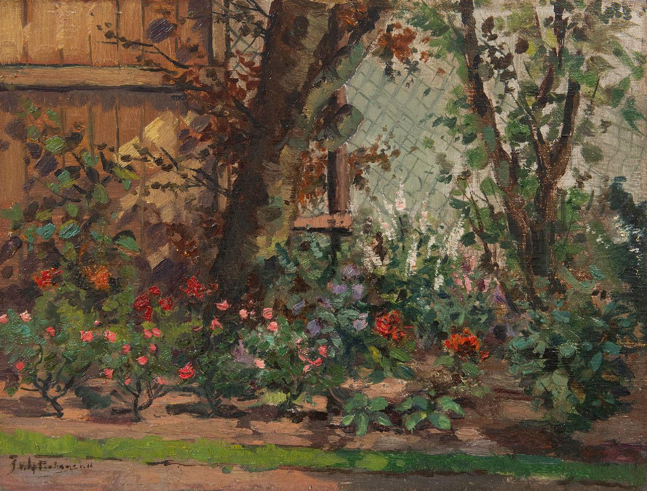 Pietersen J.A.  | 'Johannes' Anthonius Pietersen, De rozentuin, olieverf op karton 30,0 x 39,4 cm, gesigneerd linksonder