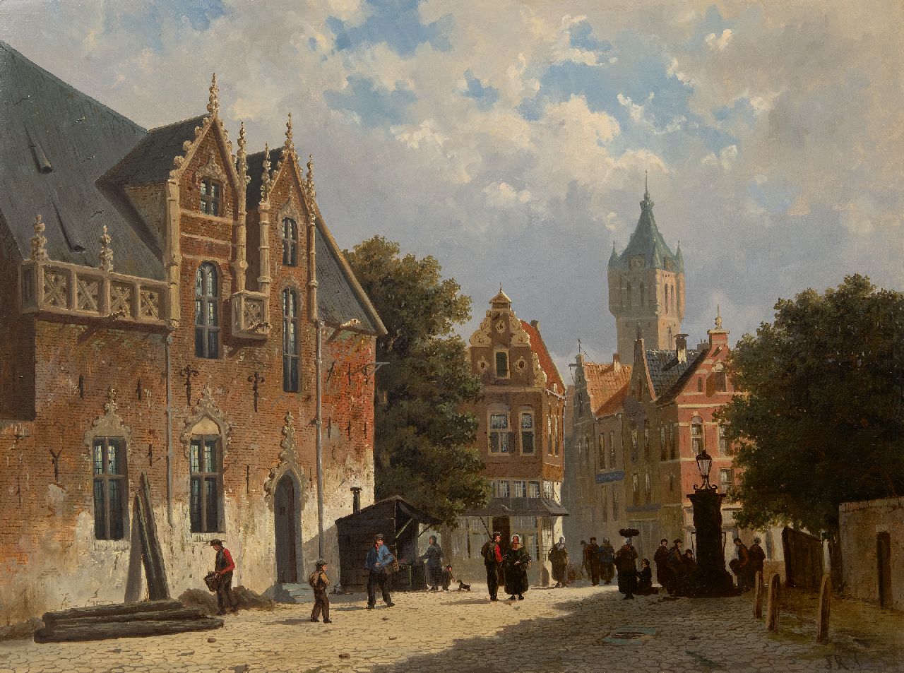 Roosdorp F.  | Frederik Roosdorp | Schilderijen te koop aangeboden | Stadsplein op een zonnige middag, olieverf op doek 52,0 x 69,5 cm, gesigneerd rechtsonder met monogram