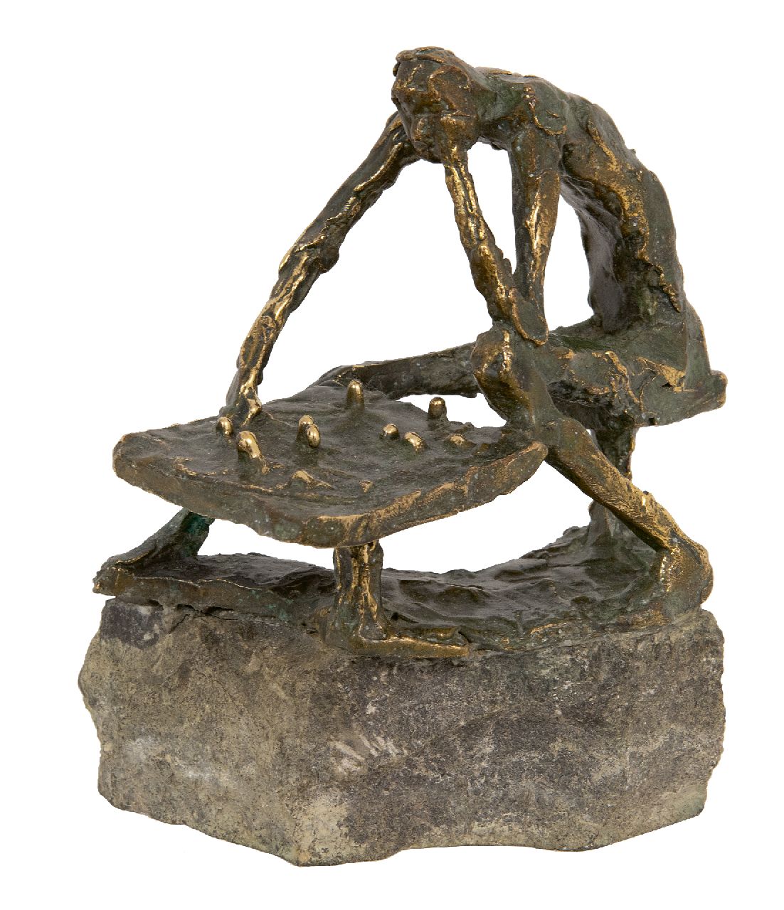 Bakker W.F.  | Willem Frederik 'Jits' Bakker | Beelden en objecten te koop aangeboden | Schaakspeler (Bobby Fischer), brons 18,8 x 15,1 cm, gesigneerd op de basis