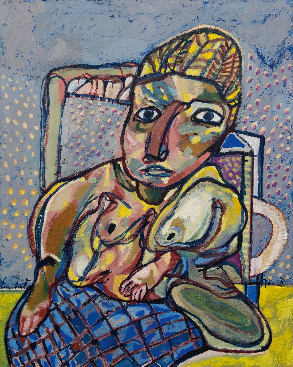 Lucebert (Lubertus Jacobus Swaanswijk)   | Lucebert (Lubertus Jacobus Swaanswijk) | Schilderijen te koop aangeboden | Halfnaakt, olieverf op doek 100,1 x 80,0 cm, gesigneerd linksonder en gedateerd '76-IX  verkocht