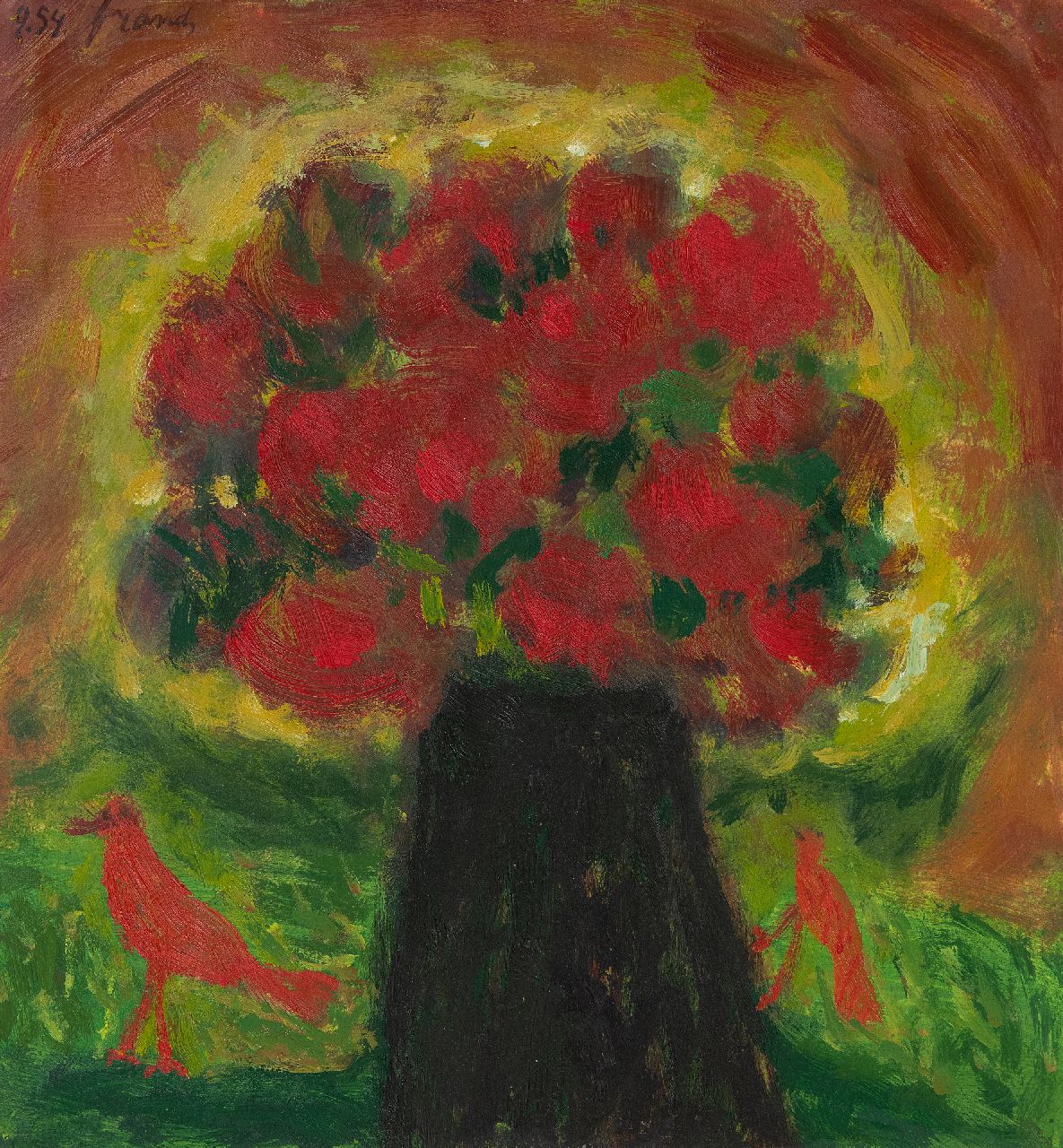 Brands E.A.M.  | Eugenius Antonius Maria 'Eugène' Brands | Schilderijen te koop aangeboden | Zwarte vaas, gouache en olieverf op papier 28,9 x 27,0 cm, gesigneerd linksboven en gedateerd 9.54 Brands E.A.M.  | Eugenius Antonius Maria 'Eugène' Brands | Schilderijen te koop aangeboden | Zwarte vaas, gouache en olieverf op papier 28,9 x 27,0 cm, gesigneerd linksboven en gedateerd 9.54