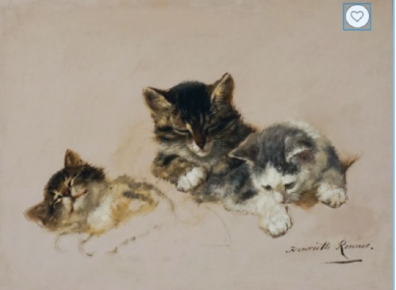 Ronner-Knip H.  | Henriette Ronner-Knip | Schilderijen te koop aangeboden | Drie slaperige kittens, olieverf op paneel 27,3 x 35,6 cm Ronner-Knip H.  | Henriette Ronner-Knip | Schilderijen te koop aangeboden | Drie slaperige kittens, olieverf op paneel 27,3 x 35,6 cm