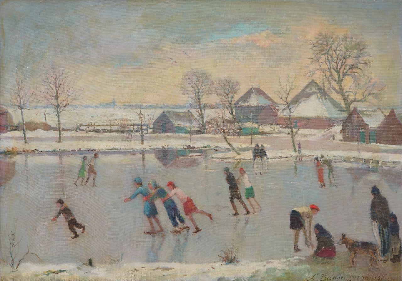 Bander-Lutomirski L.  | Léonie Bander-Lutomirski | Schilderijen te koop aangeboden | Schaatsplezier in Noord-Holland, olieverf op doek 50,2 x 69,8 cm, gesigneerd rechtsonder en zonder lijst