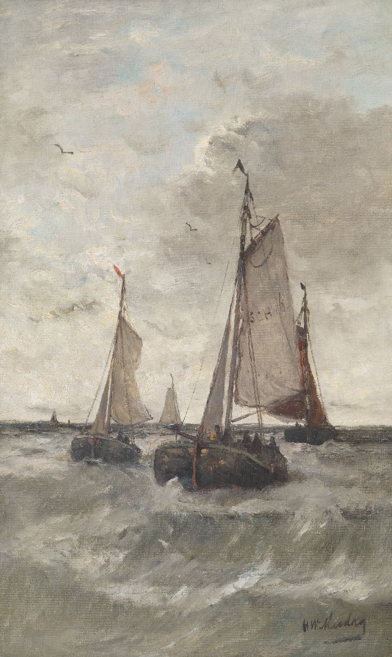 Mesdag H.W.  | Hendrik Willem Mesdag | Schilderijen te koop aangeboden | Terugkerende vissersschepen, Scheveningen, olieverf op doek 78,1 x 48,1 cm, gesigneerd rechtsonder