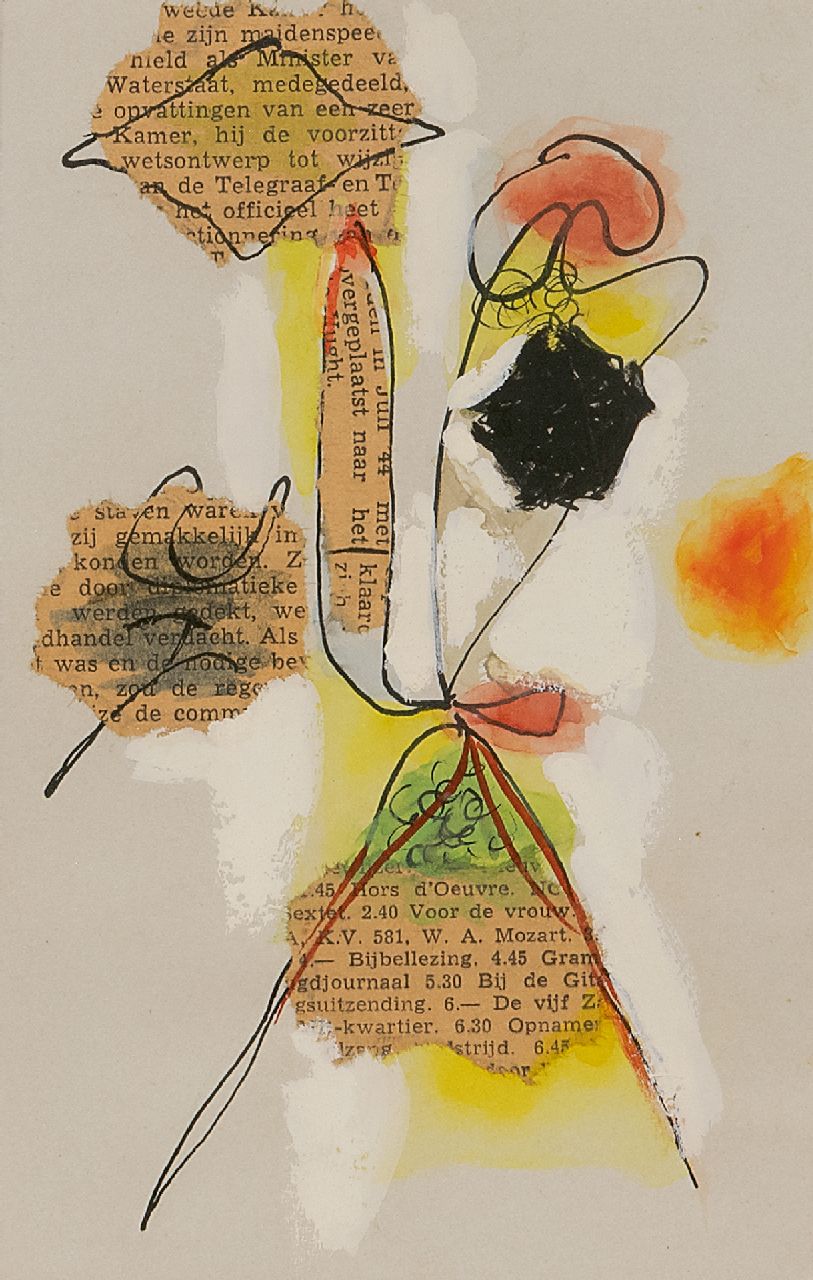 Ouborg P.  | Pieter 'Piet' Ouborg |  te koop aangeboden | Collage, inkt, aquarel, collage en gouache op papier  15,2 x 9,6 cm, te dateren ca. 1947