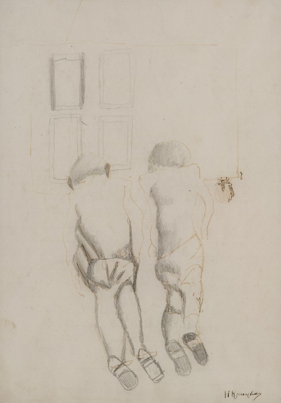 Kruyder H.J.  | 'Herman' Justus Kruyder | Aquarellen en tekeningen te koop aangeboden | Twee figuren, gemengde techniek op papier 24,4 x 18,0 cm, gesigneerd rechtsonder