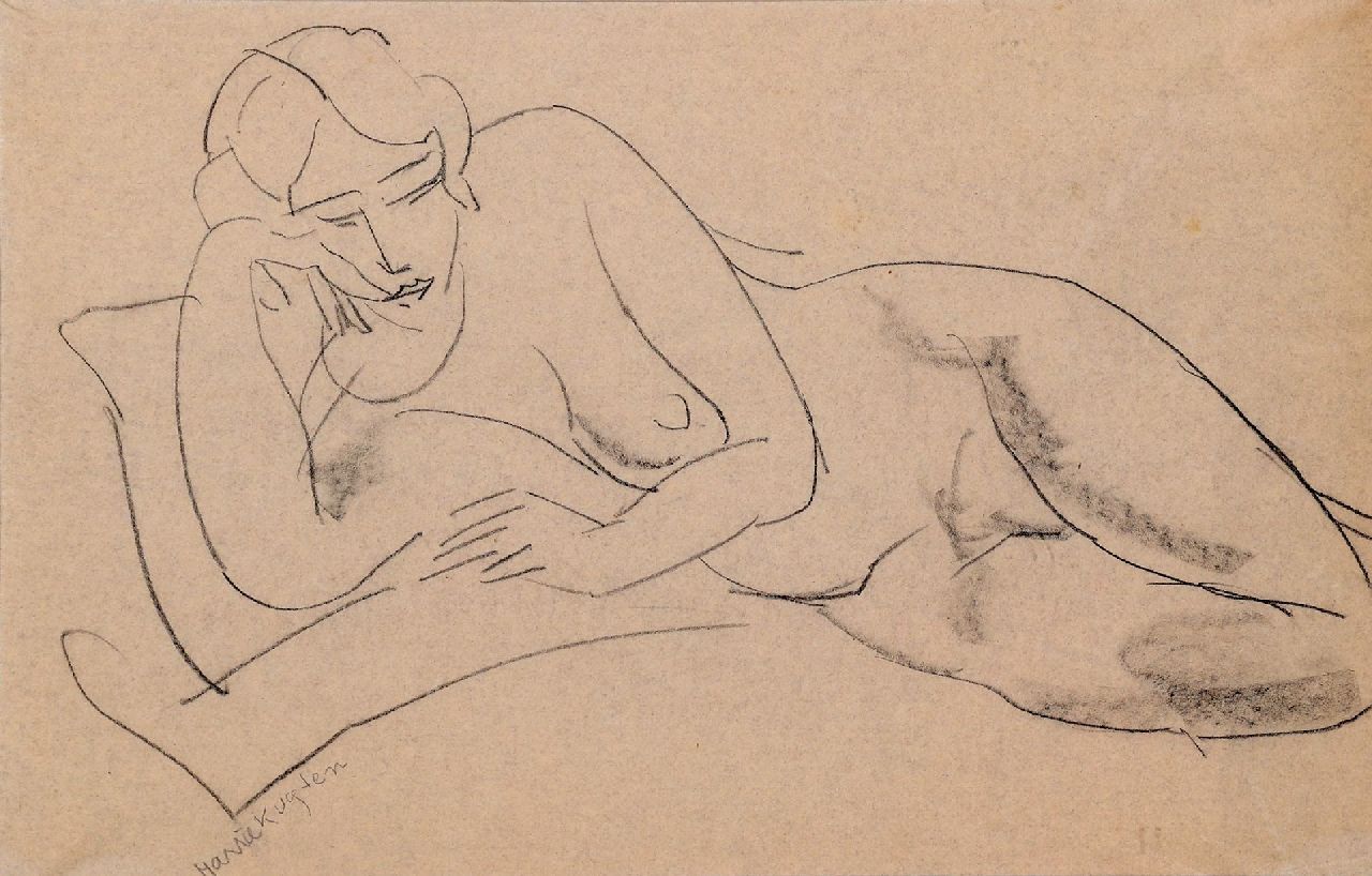 Kuijten H.J. | Henricus Johannes 'Harrie' Kuijten, Liggend naakt, tekening op papier 56,0 x 36,0 cm, gesigneerd linksonder Kuijten H.J. | Henricus Johannes 'Harrie' Kuijten, Liggend naakt, tekening op papier 56,0 x 36,0 cm, gesigneerd linksonder