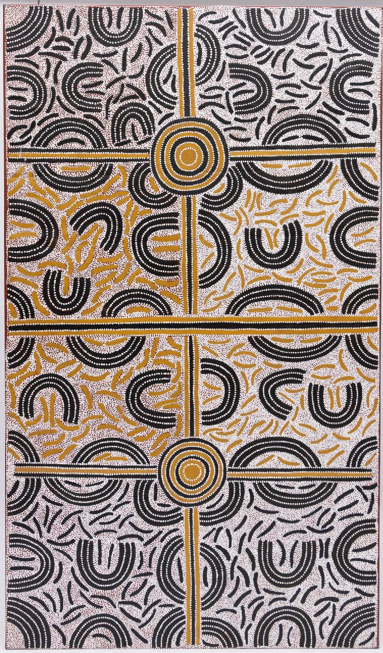 Mpetyane L.B.  | Lindsay Bird Mpetyane | Schilderijen te koop aangeboden | Ahakeye (Bush Plum) Dreaming, acryl op doek 210,0 x 120,0 cm, apr 07