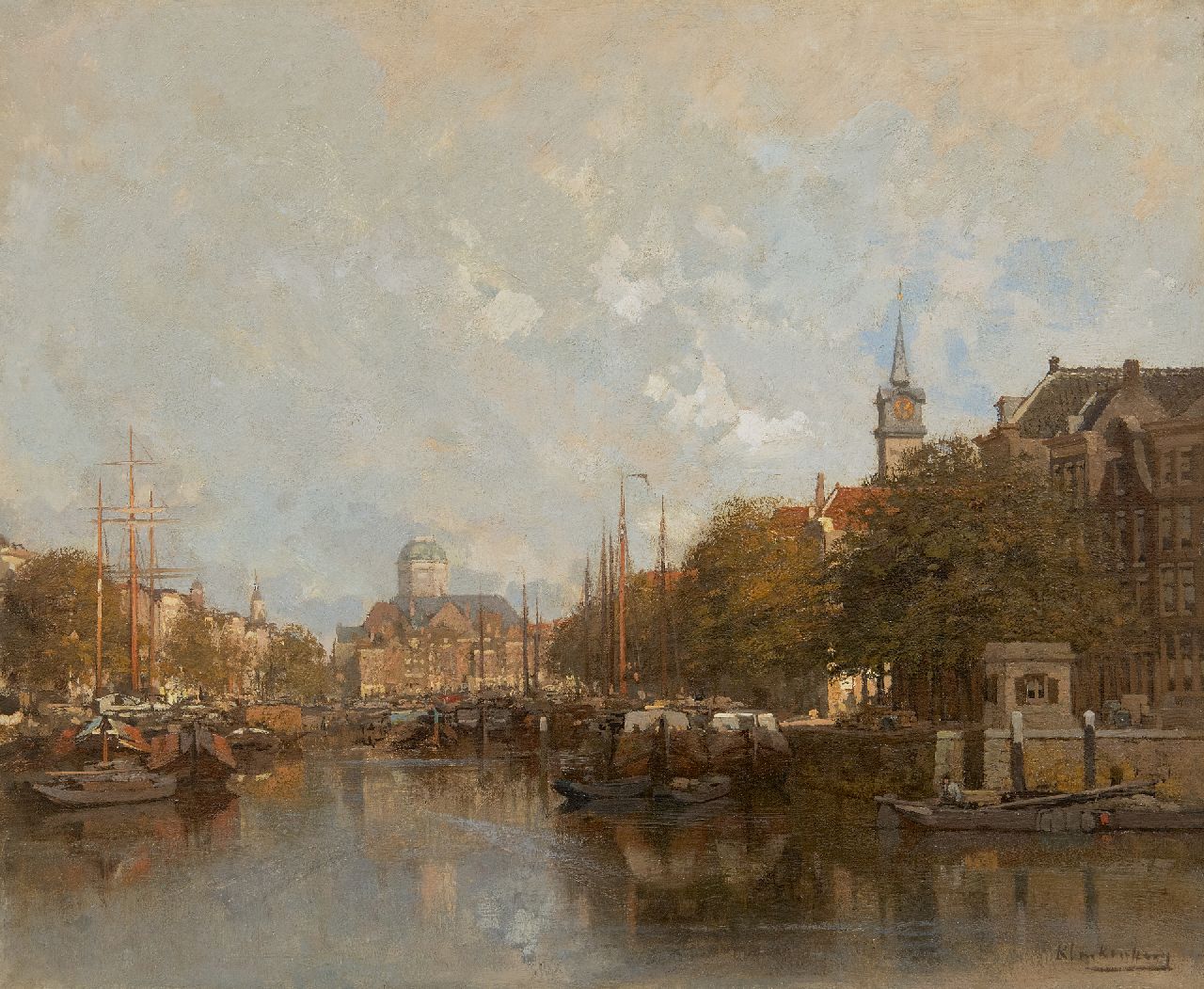 Klinkenberg J.C.K.  | Johannes Christiaan Karel Klinkenberg | Schilderijen te koop aangeboden | De Leuvehaven te Rotterdam, met op de achtergrond de Steiger kerk en de vismarkt, olieverf op doek 39,1 x 47,1 cm, gesigneerd rechtsonder